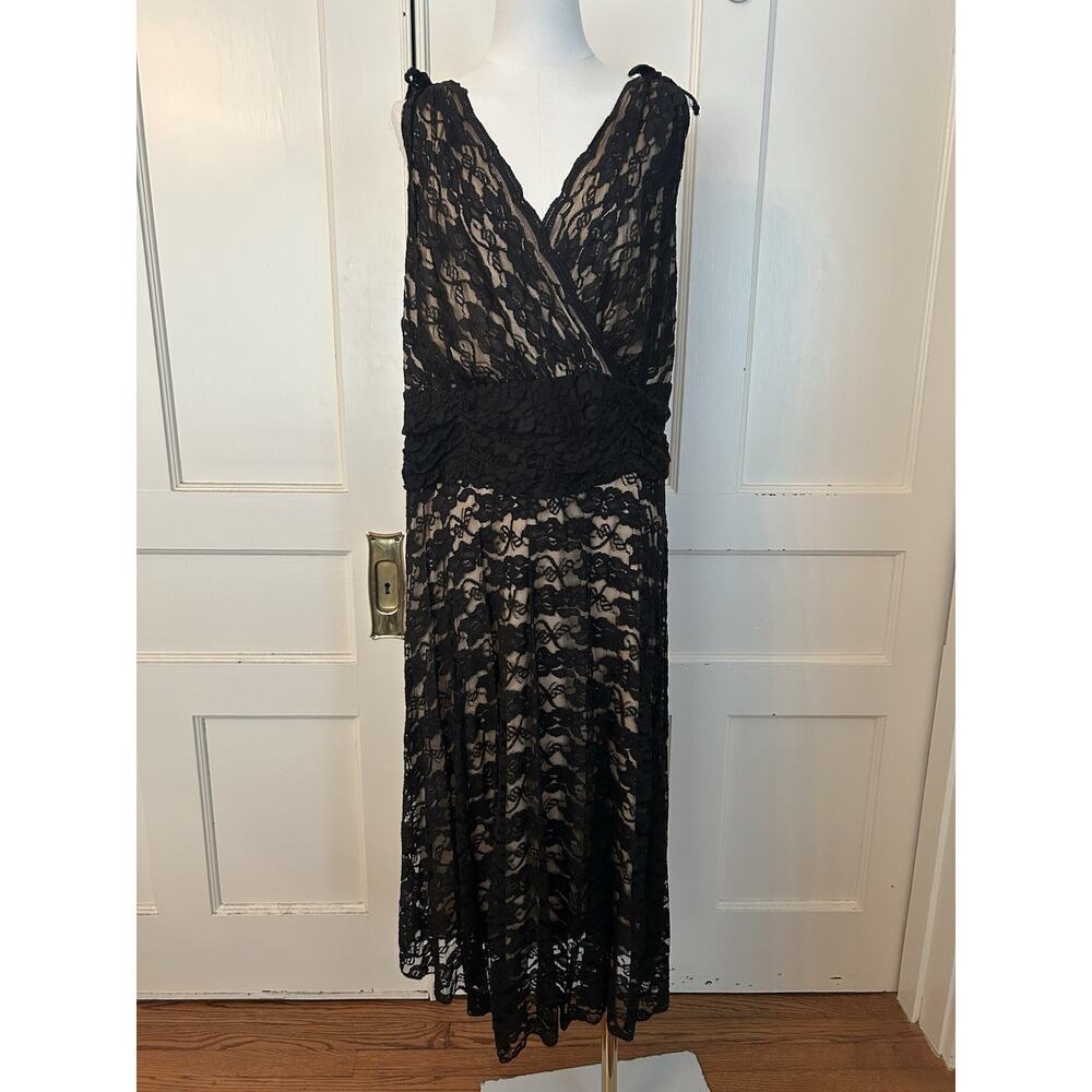 Connected Apparel Floral Lace Fit and Flare Dress Womens Size 24W Black Vamp